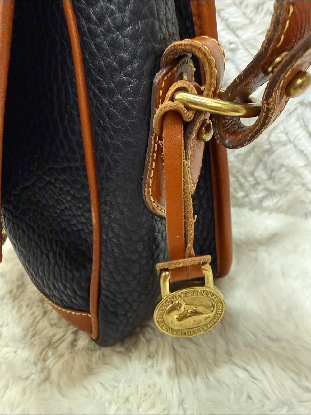 Vintage Dooney & Bourke Navy and Brown Leather Crossbody Bag with Wallet